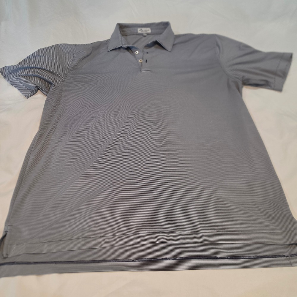 Peter Millar Polo Shirt Mens XL Blue White Stripe Good Summer Comfort Stretch